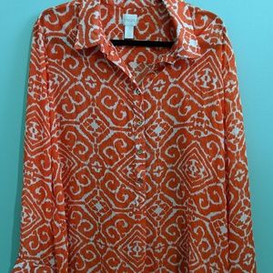 Chico's Orange & White Button Down Tunic Sz. 3 EUC